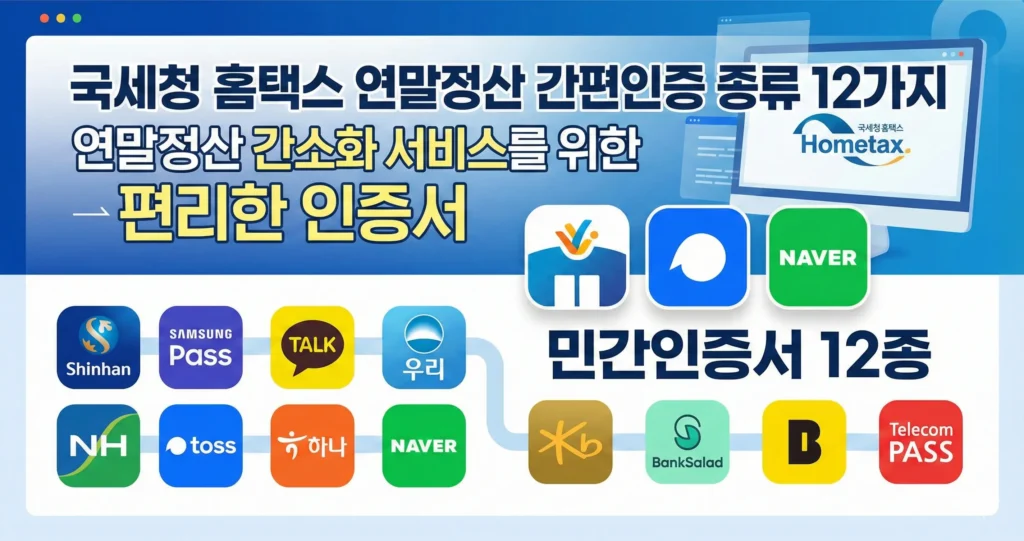 국세청 홈택스 간편인증 종류 12개(연말정산 간소화)