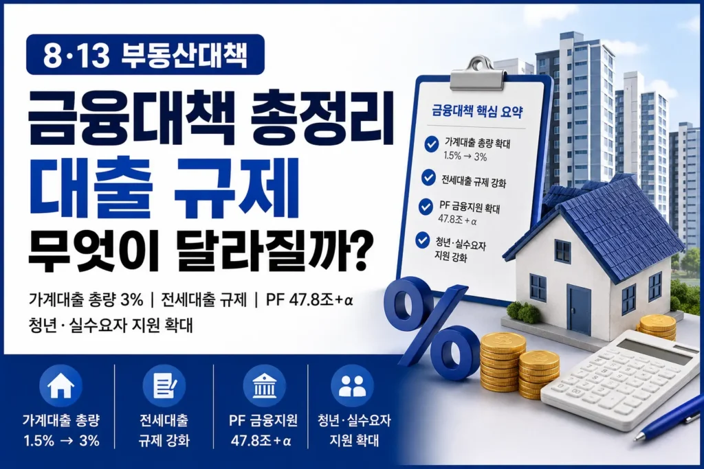 8·13 부동산대책 금융대책 가계대출 전세대출 PF 청년대출 총정리
