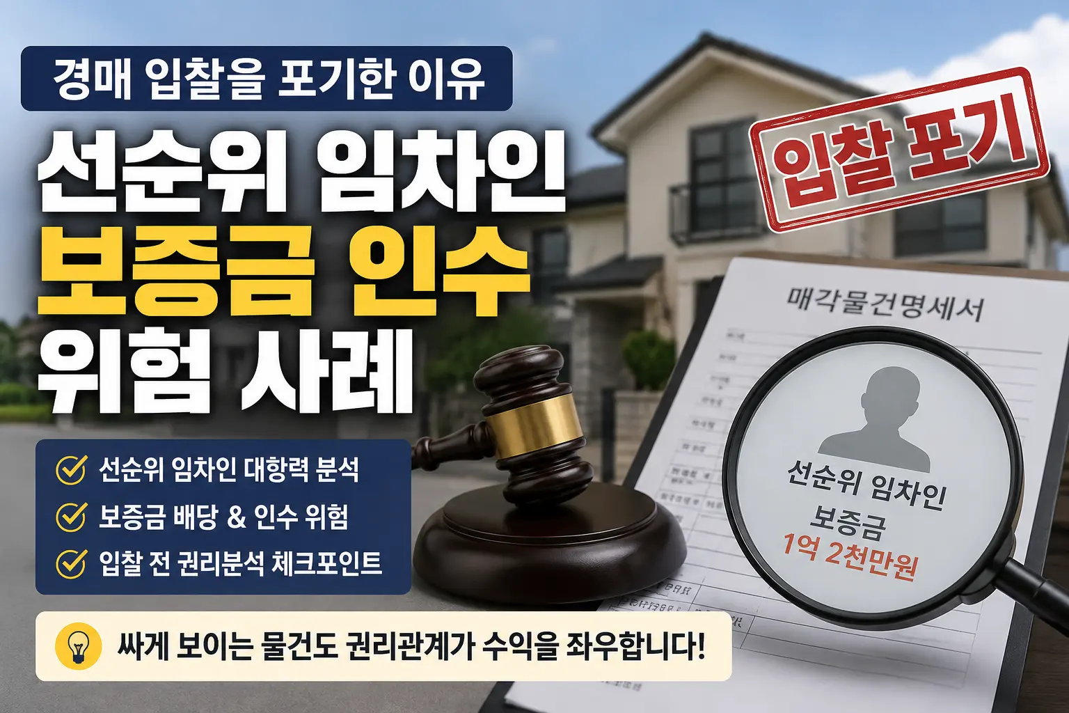 경매 입찰 전 선순위 임차인 보증금 인수 위험을 분석하는 모습