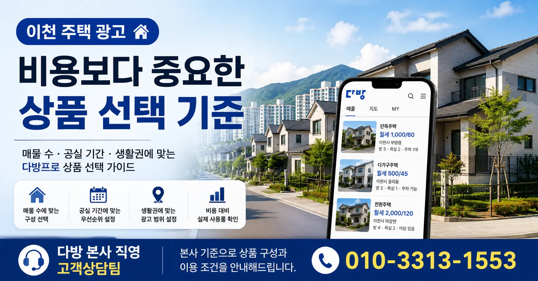 이천 주택 광고 비용 대비 효율 높은 다방프로 상품 비교