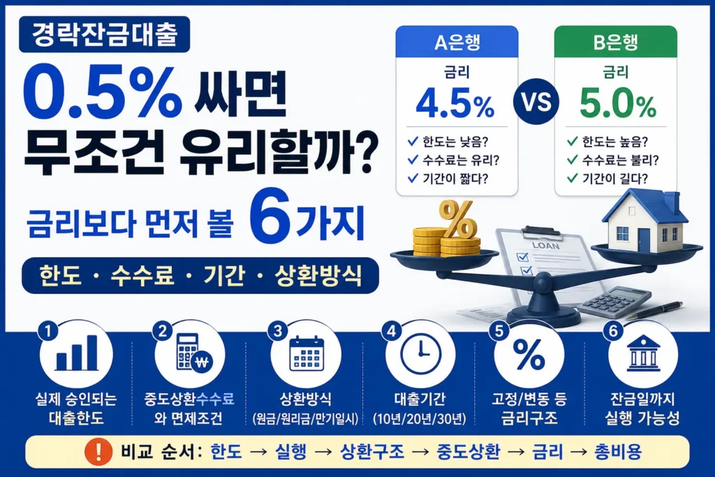 경락잔금대출 금리 0.5퍼센트 비교