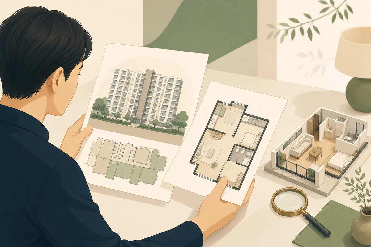 건물 전체 자료와 개별 아파트 호실 자료를 비교하는 모습 — 대표 그림