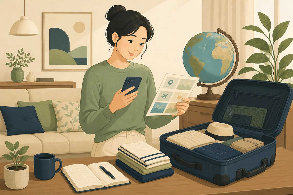 여행 전 로밍 설정과 이용 기간 및 귀국 후 청구서를 확인하는 모습 — 대표 그림