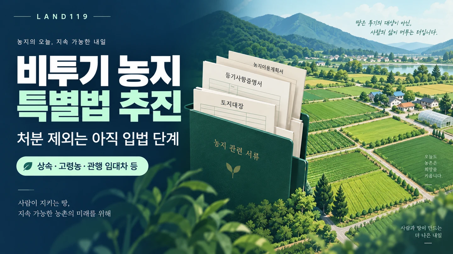비투기 농지 특별법 추진과 입법 단계, 상속농지 등 상담 자료 안내